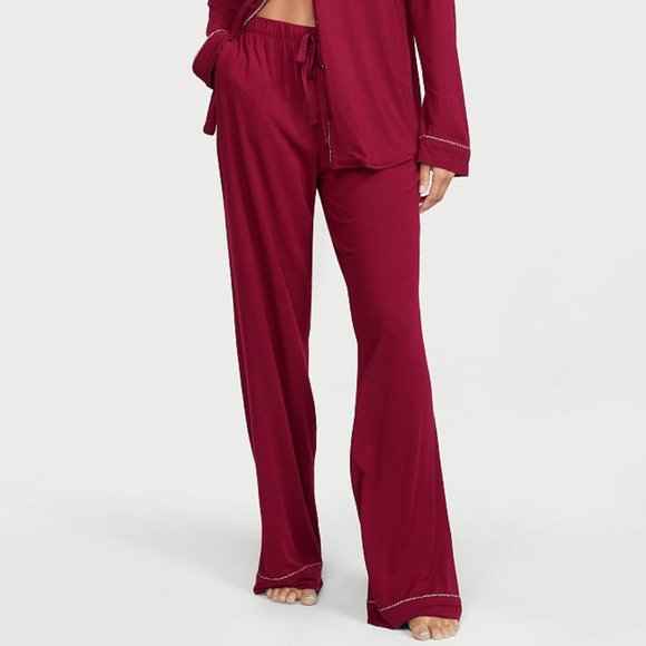 VS XS Regular 30" Inseam Modal PJ Set Red with Leopard Piping NWT - Picture 6 of 16